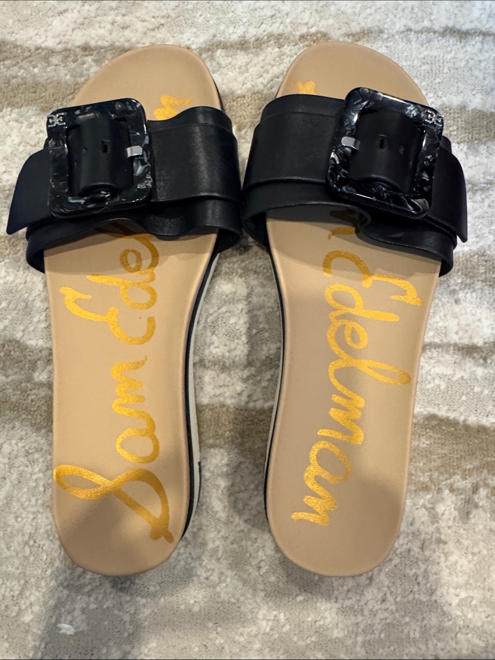 Sam Edelman Black Leather Buckle Platform Slide Sandals - Picture 6 of 8